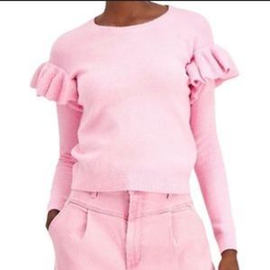 Ruffle Sleeve Feminine Pink Crewneck Sweater Pink Size M Coquette